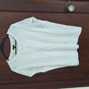 Talbots White Linen Cotton Knit Short Sleeve Sweater Size XL Petite